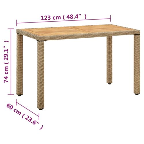 Garden Table Beige 123x60x74cm Poly Rattan Solid Wood Acacia - Image 6