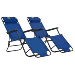Folding Sun Loungers 2pcs with Footrests Steel Blue