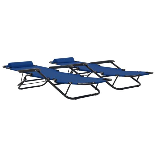Folding Sun Loungers 2pcs with Footrests Steel Blue - Image 2