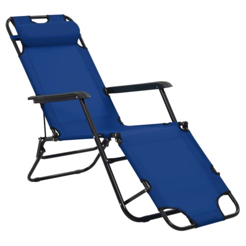 Folding Sun Loungers 2pcs with Footrests Steel Blue - Image 4
