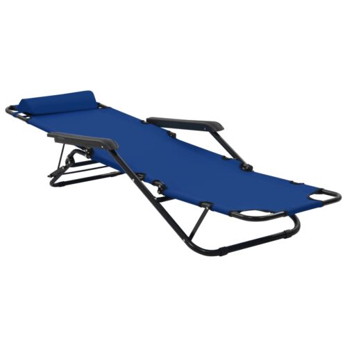 Folding Sun Loungers 2pcs with Footrests Steel Blue - Image 7