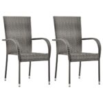 Stackable Outdoor Chairs 2pcs Grey Poly Rattan
