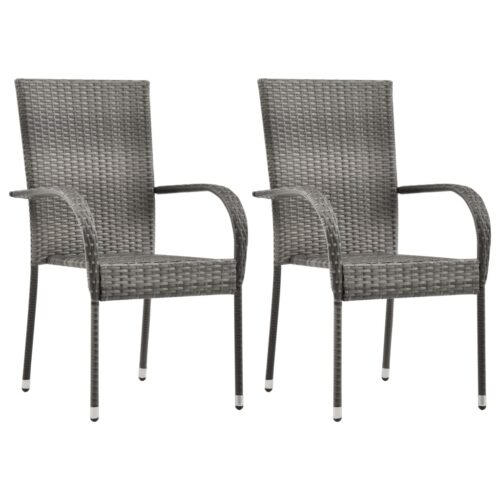 Stackable Outdoor Chairs 2pcs Grey Poly Rattan