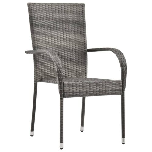 Stackable Outdoor Chairs 2pcs Grey Poly Rattan - Image 2
