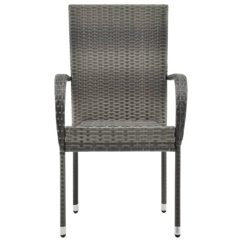 Stackable Outdoor Chairs 2pcs Grey Poly Rattan - Image 4