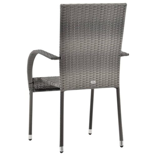 Stackable Outdoor Chairs 2pcs Grey Poly Rattan - Image 6