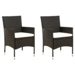 Garden Chairs with Cushions 2pcs Poly Rattan Black