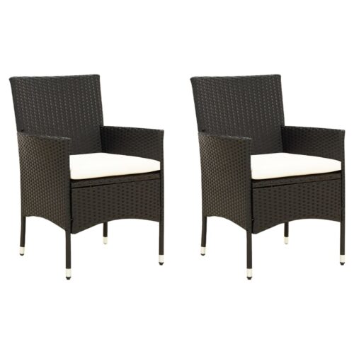 Garden Chairs with Cushions 2pcs Poly Rattan Black