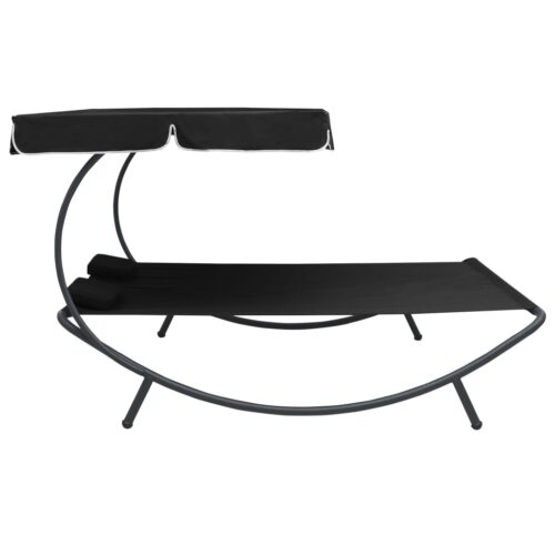 Outdoor Lounge Bed with Canopy Pillows Black - Image 3