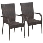 Stackable Outdoor Chairs 2pcs Poly Rattan Brown