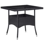 Outdoor Dining Table Black Poly Rattan Glass