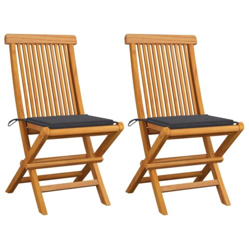 Garden Chairs with Anthracite Cushions 2pcs Solid Teak Wood - Image 2