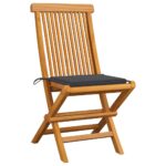 Garden Chairs with Anthracite Cushions 2pcs Solid Teak Wood