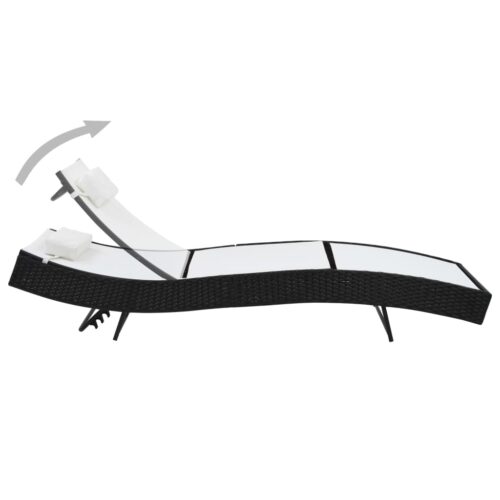 Sun Lounger with Pillow Poly Rattan Black - Image 2