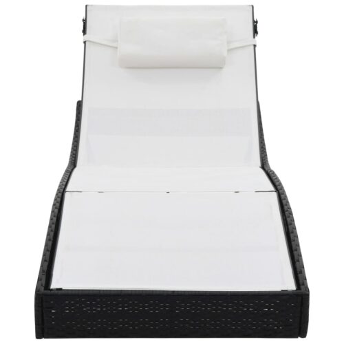 Sun Lounger with Pillow Poly Rattan Black - Image 3