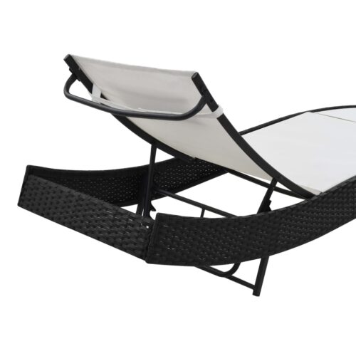 Sun Lounger with Pillow Poly Rattan Black - Image 4