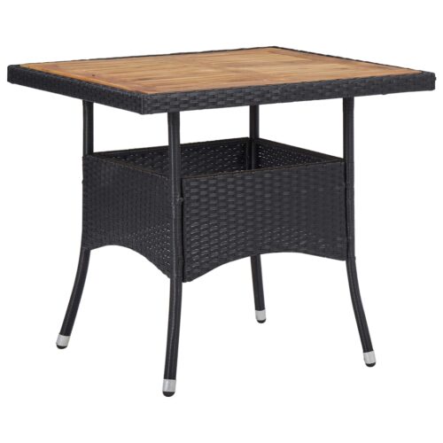 Outdoor Dining Table Black Poly Rattan Solid Acacia Wood