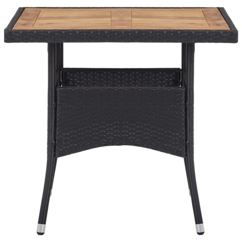Outdoor Dining Table Black Poly Rattan Solid Acacia Wood - Image 2