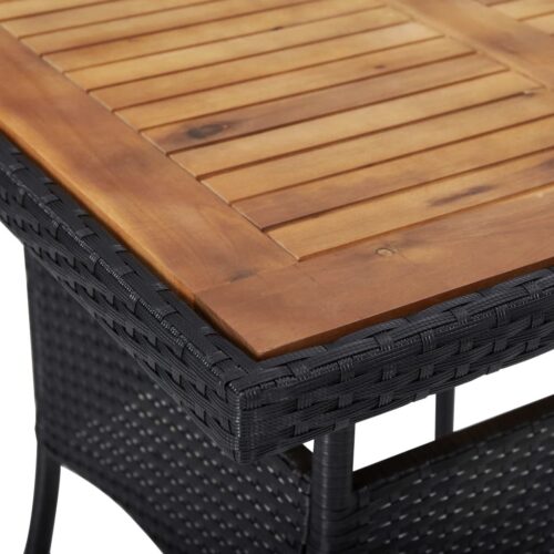Outdoor Dining Table Black Poly Rattan Solid Acacia Wood - Image 3