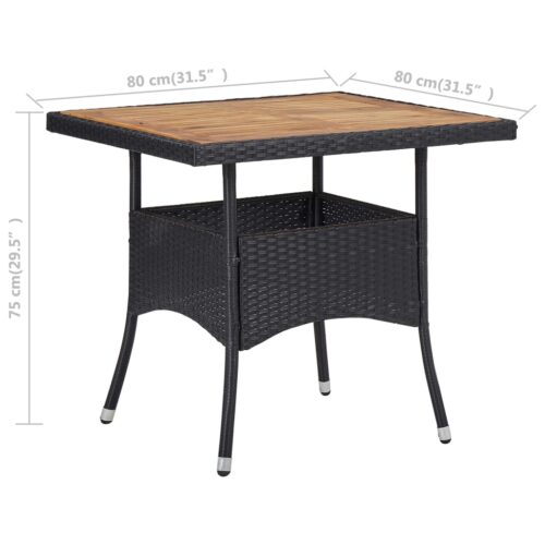 Outdoor Dining Table Black Poly Rattan Solid Acacia Wood - Image 4