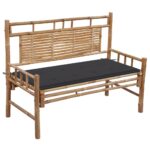Garden Bench with Cushion 120cm Bamboo