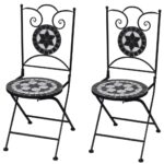 Folding Bistro Chairs 2pcs Ceramic Black White