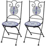 Folding Bistro Chairs 2pcs Ceramic Blue White