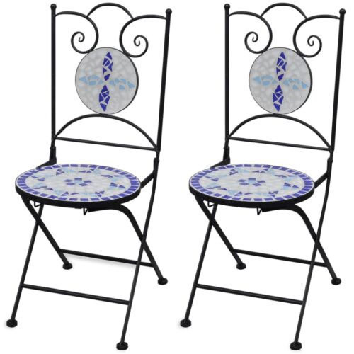 Folding Bistro Chairs 2pcs Ceramic Blue White