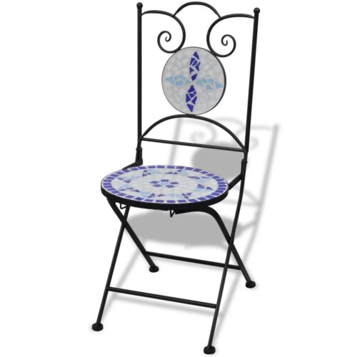 Folding Bistro Chairs 2pcs Ceramic Blue White - Image 2