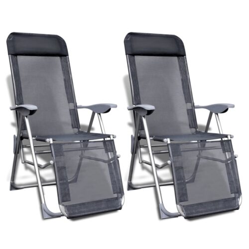 Folding Garden Chairs 2pcs Aluminium Textilene Grey