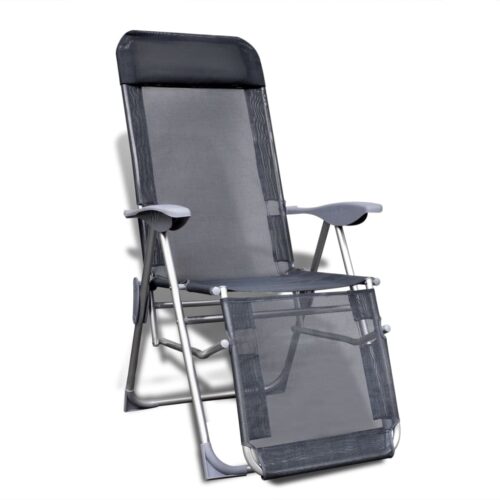 Folding Garden Chairs 2pcs Aluminium Textilene Grey - Image 2