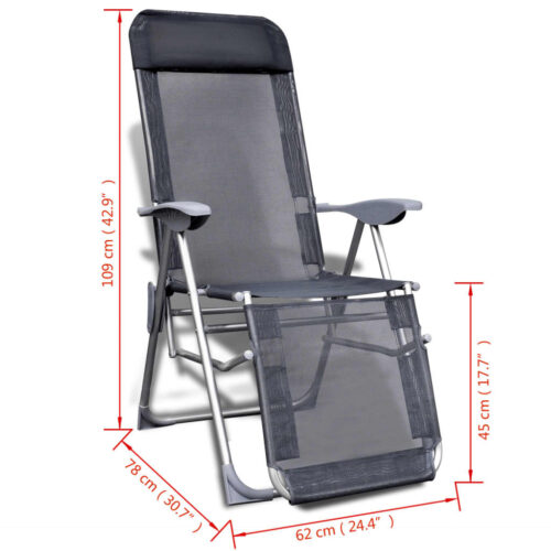 Folding Garden Chairs 2pcs Aluminium Textilene Grey - Image 6