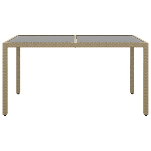 Garden Table 150x90x75cm Tempered Glass Poly Rattan Beige - Image 2