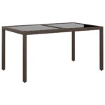 Garden Table 150x90x75cm Tempered Glass Poly Rattan Brown