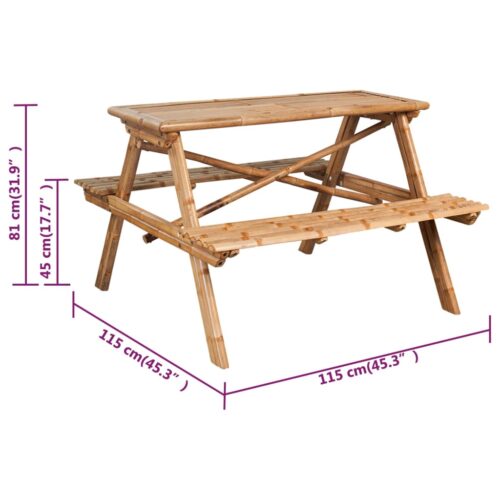 Picnic Table 115x115x81cm Bamboo - Image 6