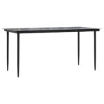 Garden Dining Table Black 160x80x74cm Steel Tempered Glass