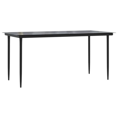 Garden Dining Table Black 160x80x74cm Steel Tempered Glass