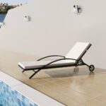 Sun Lounger with Cushion Wheels Poly Rattan Black