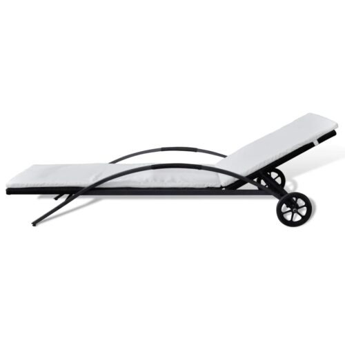 Sun Lounger with Cushion Wheels Poly Rattan Black - Image 3