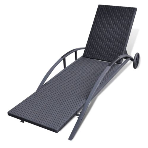 Sun Lounger with Cushion Wheels Poly Rattan Black - Image 5