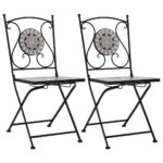 2x Mosaic Garden Chairs Ceramic Iron Outdoor Patio Bistro Lounge Dining Seats