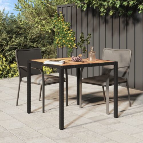 Garden Table 90x90x75cm Poly Rattan Acacia Wood Black - Image 7