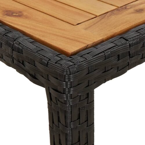 Garden Table 90x90x75cm Poly Rattan Acacia Wood Black - Image 5