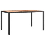 Garden Table with Wooden Top Black Poly Rattan Solid Wood Acacia
