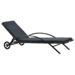 Sun Lounger with Cushion Wheels Poly Rattan Anthracite