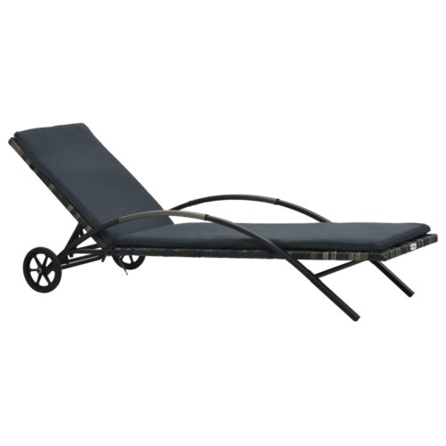 Sun Lounger with Cushion Wheels Poly Rattan Anthracite