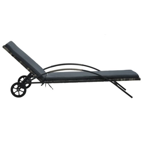 Sun Lounger with Cushion Wheels Poly Rattan Anthracite - Image 2