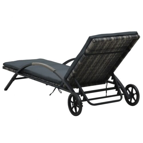 Sun Lounger with Cushion Wheels Poly Rattan Anthracite - Image 4