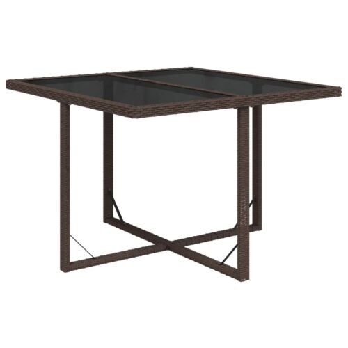 Garden Table Brown 109x107x74cm Poly Rattan Glass