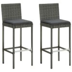 Garden Bar Stools with Cushions 2pcs Grey Poly Rattan